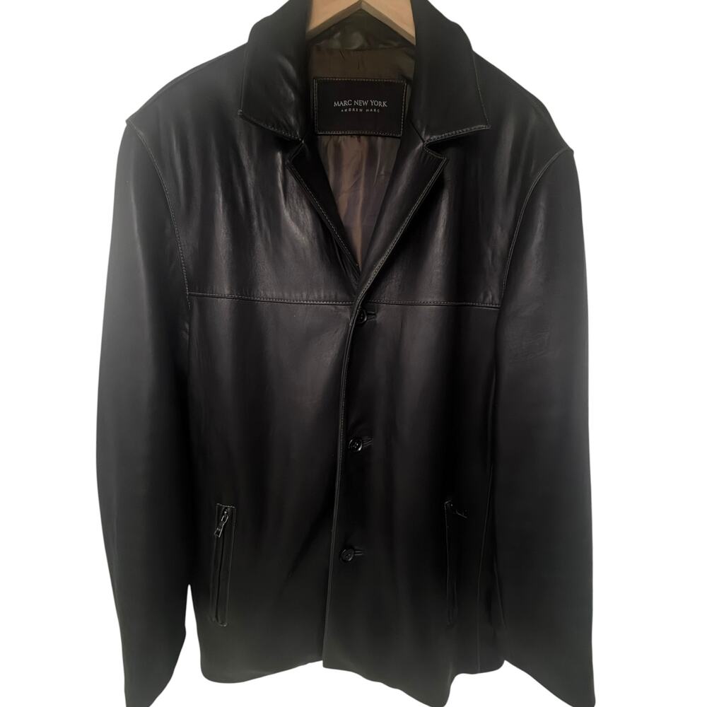 Marc New York Andrew Marc Genuine Leather Blazer Jacket Black Mens L